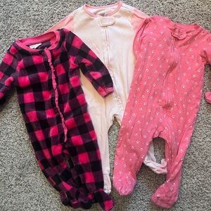 3 Piece 6-9M Long Sleeve Zip One-Piece Bodysuits Pink Plaid & Print